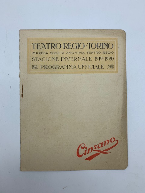 Programma dello spettacolo Dejanice. Teatro Regio Torino...Stagione invernale 1919-1920. Programma ufficiale